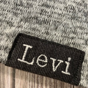 Newborn slouch beanie in blended light gray/white sweater knit image 6