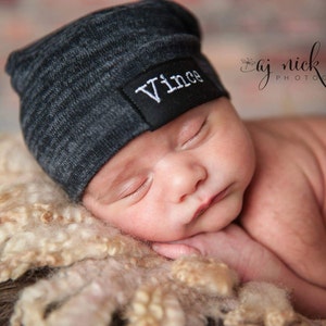 Newborn slouch beanie in blended charcoal gray sweater knit