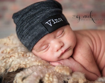 Newborn slouch beanie in blended charcoal gray sweater knit