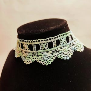 Light Green Ethereal Lace Choker Necklace | Embroidered Statement Jewelry & Adjustable Accessory for Cottagecore and Fairycore