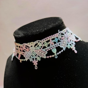 Colorful Bows Lace Choker Necklace | Handmade Embroidered Jewelry for Fairycore & Cottagecore-Adjustable Romantic Accessory