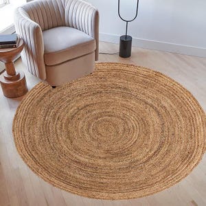 Hand Braided Natural Jute Round Rug for Living Room Decor, Custom Size Rug, Handmade Jute Rug, Yoga Mat, Decorative Rug, Jute Area Rug