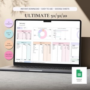 50/30/20 Budget Spreadsheet Excel Google Sheets Monthly Budget Planner Finance 70/20/10 Budget Template Weekly Budget Savings Tracker