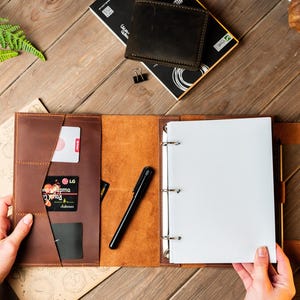 Leather Planner Binder, Custom 3-Ring Portfolio for Office or School,Personalized Leather Notebook Cover,A4 Binder Organizer,Document Holder