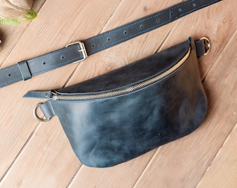 Leather Fanny Pack, Crossbody Bag for Men & Women, Hands Free Leather Waist Bag for Travel and Everyday Use, Unisex Hip Bag,Leather Belt Bag