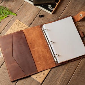 Classeur portefeuille en cuir marron, classeur en cuir personnalisé à 3 anneaux pour le bureau, organiseur personnalisé en cuir, couverture de cahier A6, classeur pour agenda