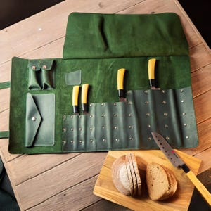 Leather Knife Roll for Chefs, Personalized Leather Knife Bag, Tool Roll for Kitchen Knives, Leather Knife Case, Gift for Chefs, Knife Holder