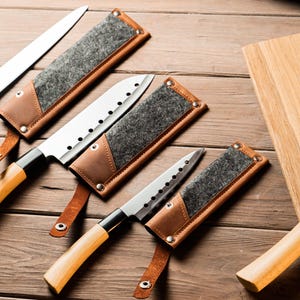 Leather Knife Cover for Chef Knives, Custom Saya Knife Sheath, Leather Sheath for Kitchen Knives, Knife Case for Chefs, Chef Knife Cover