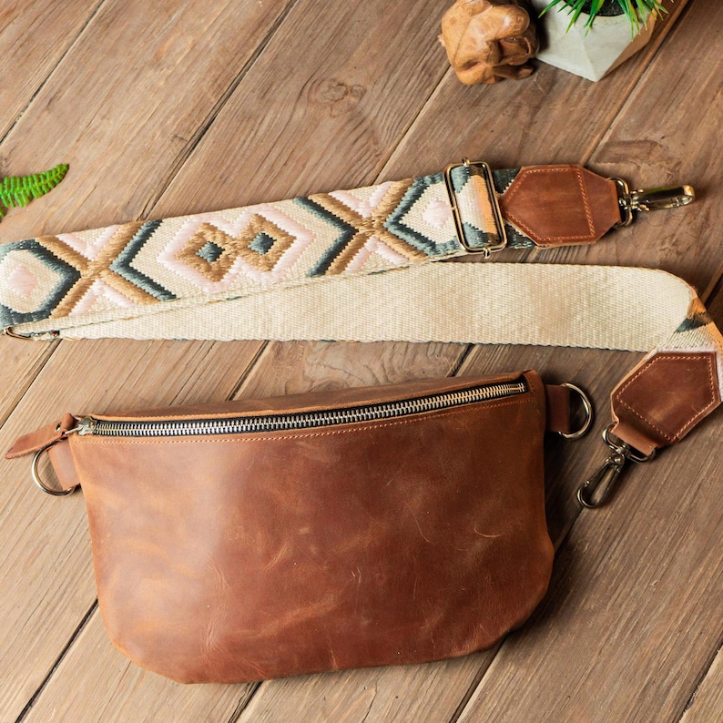 Travel Brown Leather Fanny Pack, Leather Waist Bag, Leather Hip Bag, Unisex Leather Belt Bag,Crossbody Bag,Leather Bum Bag for Men and Women image 2