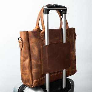 Damen Leder Reisetasche mit Trolley Sleeve, große Laptop Tasche für Business, Ledertasche für Reisen, Reisehandtasche, Ledertasche