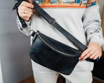 Riñonera de cuero, bolso de cadera de cuero para hombre y mujer, bolso de cadera manos libres, bolso cruzado, bolso de cintura para festivales, bolso bandolera, regalo para él o ella.
