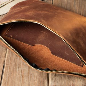 Travel Brown Leather Fanny Pack, Leather Waist Bag, Leather Hip Bag, Unisex Leather Belt Bag,Crossbody Bag,Leather Bum Bag for Men and Women image 9