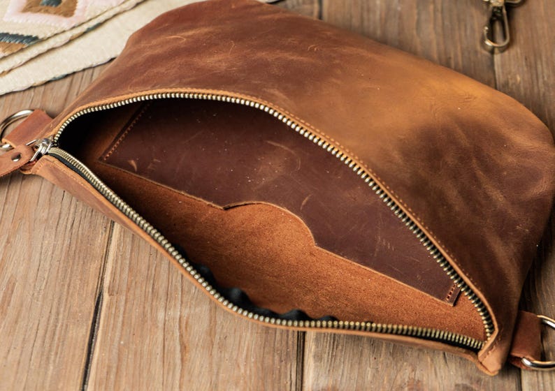 Travel Brown Leather Fanny Pack, Leather Waist Bag, Leather Hip Bag, Unisex Leather Belt Bag,Crossbody Bag,Leather Bum Bag for Men and Women image 9