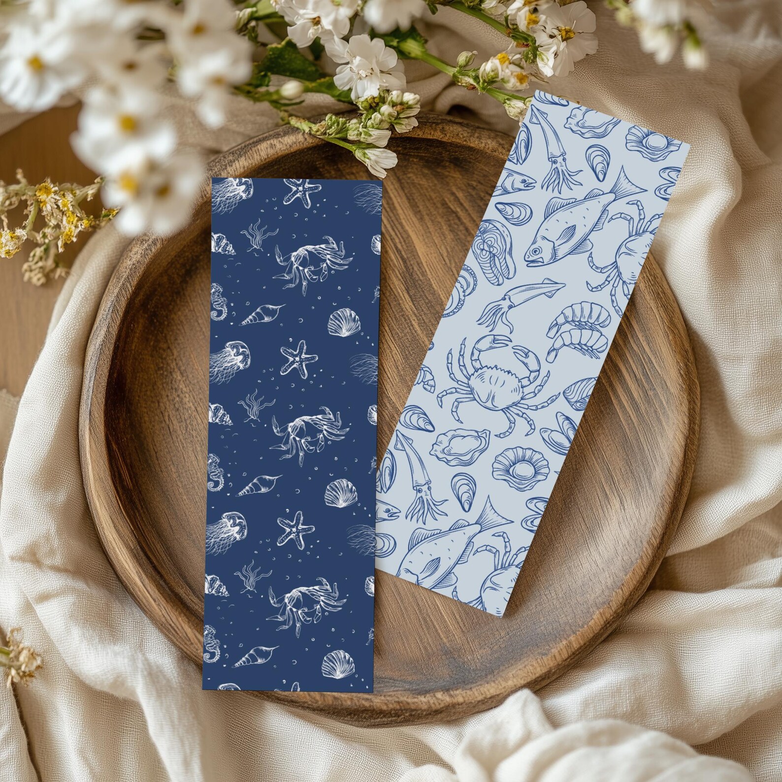 Printable Nautical Bookmarks | 5 Blue Coastal Patterns With Seashells ...