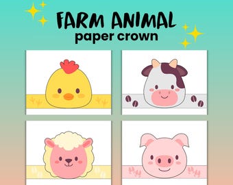 Farm Animal Paper Crown | Printable Farmyard Crown for Kids' Birthday Party | Digital Download | DIY Farm Themed Craft for Fun