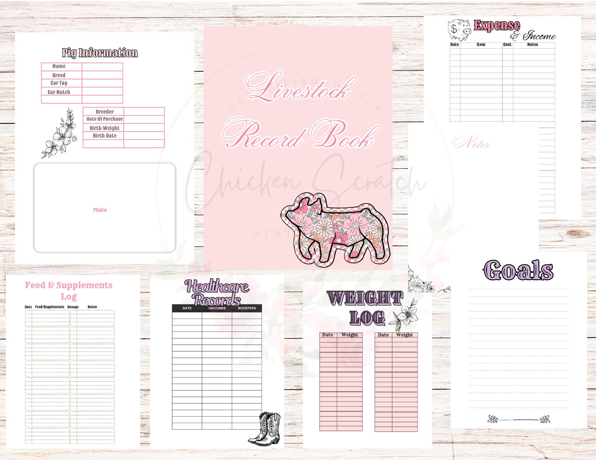 PRINTABLE Livestock Show Record Book, Pig Show, Show Mom, FFA, Record Keeping, Livestock project book, Youth Livestock