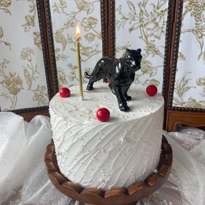 Figurka Czarnej Pantery z Japonii w stylu vintage KIC | Lśniąca porcelanowa ozdoba na tort w kształcie kota