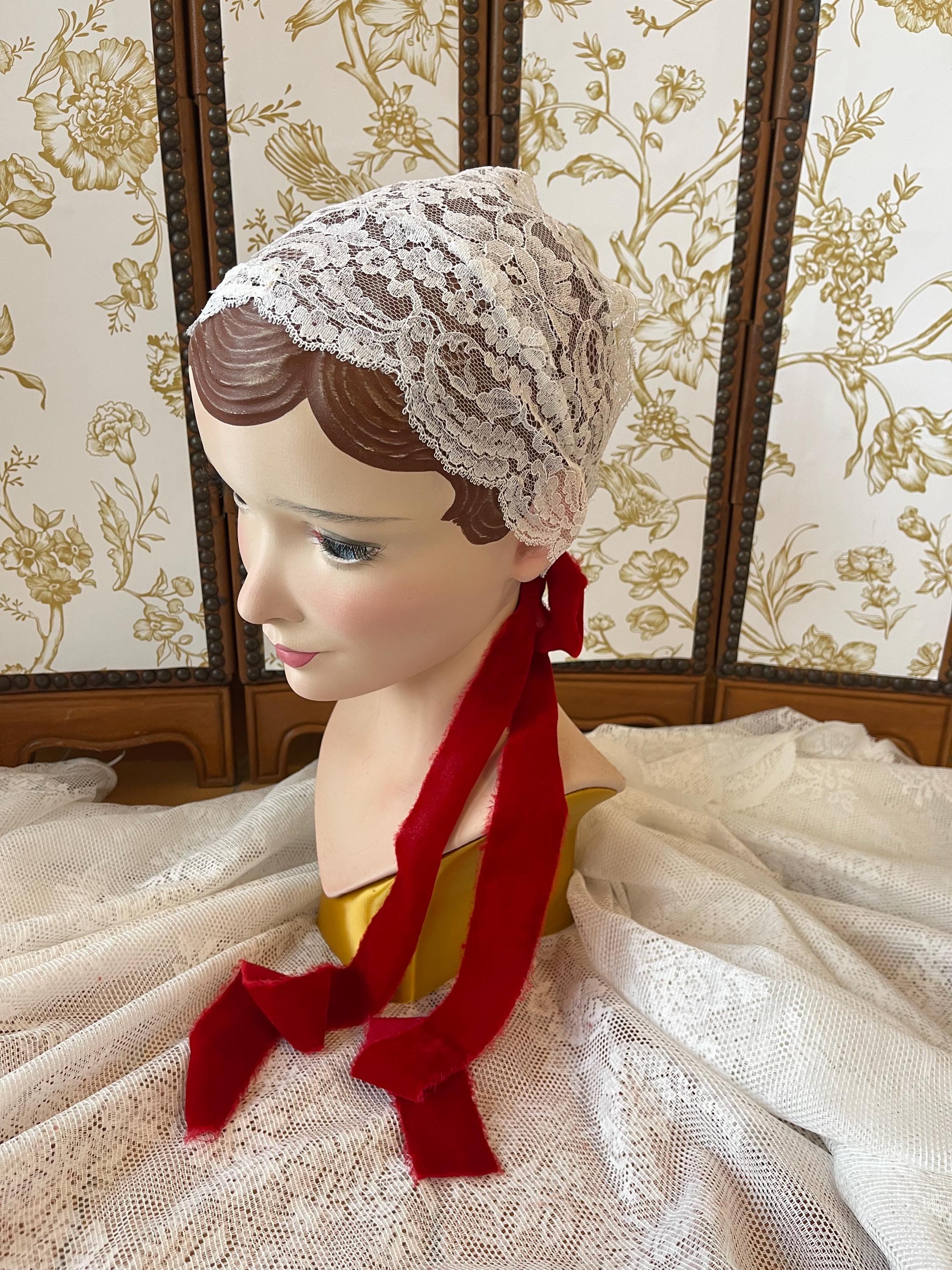 ヘアアクセサリー [odlyworkshop] Lace Headband Handmade White Lace Headband With Red Velvet Bow – Chic