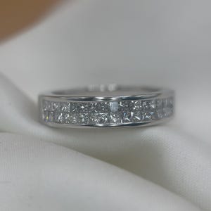 Princess Cut Diamond Mens Solid Ring Eternity Wedding Band 18k Yellow Gold 1.1Ct