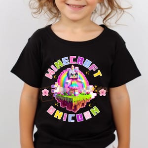 Minecraft Mädchen Einhorn PNG Sublimationsdesign für T-Shirts, Tassen, Tragetaschen und mehr | Von Minecraft inspiriertes Einhorn PNG