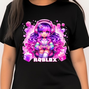 Kawaii Roblox Gamer Girl PNG | Pastel Rainbow Hair Gamer Clipart | Chibi Roblox Girl with Headset | 300 DPI Digital Download
