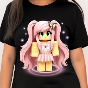 Fluttershy Roblox Girl PNG | Pastel Pink Butterfly Outfit | Pony-Inspired Digital Roblox Avatar | 300 DPI Transparent Background