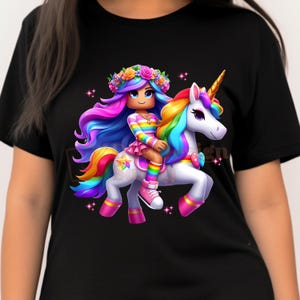 Roblox Rainbow Unicorn PNG | Magical Girl Riding Unicorn Clipart | 300 DPI Transparent Digital Art | Kawaii Voxel Character Download