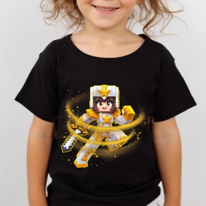 Minecraft-Inspired Superhero PNG Yellow Theme 1 | Printable T-Shirt Sublimation | Superhero Gamer Girl Clipart | Pixel Art Superhero