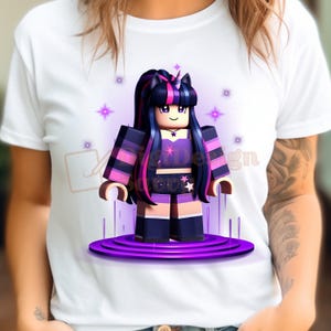 Twilight Unicorn Roblox Girl PNG | Purple & Pink Starry Outfit | My Pony-Inspired Gamer Girl | 300 DPI Digital Download