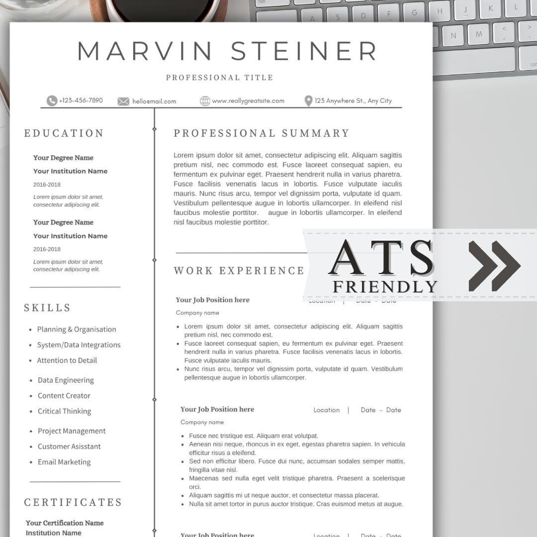 ATS Friendly Resume Template for Canva Resume, ATS Compatible Resume ...