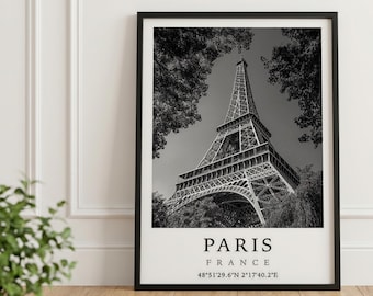 Paris Eiffel Tower Poster - Black and White France Travel Print Poster