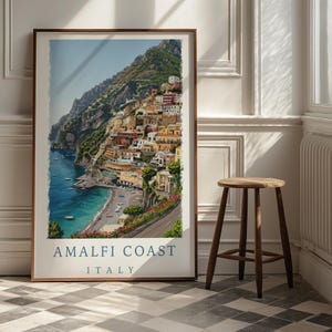 Amalfi Coast Italy Travel Poster | Positano Coastal Town Art Print