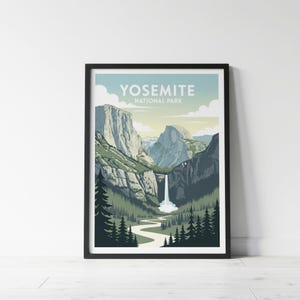 Yosemite National Park Poster, California Art, El Capitan & Half Dome Print, Vintage Travel Poster, Sierra Nevada, Retro Decor