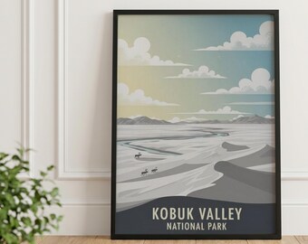 Poster van Kobuk Valley National Park: Arctische duinen, Alaska reiskunst, retro wildernisprint
