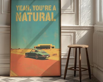 Vintage Porsche Desert Road Poster: Motivational Car Art