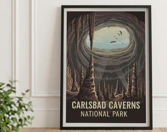 Carlsbad Caverns National Park Vintage Poster: New Mexico Cave Art, Retro Landscape Wall Art