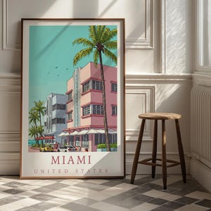 Affiche de voyage Miami Etats-Unis | Impression Art déco Ocean Drive