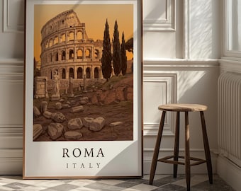 Rome Italy Travel Poster | Colosseum Ancient History Art Print