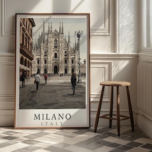 Milano Italy Travel Poster | Milan Cathedral Cityscape Art Print