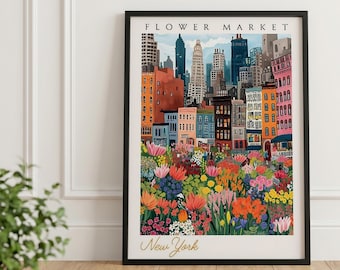New York Flower Market Print: Vibrant Cityscape, Urban Botanical Art