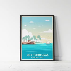 Póster del Parque Nacional Dry Tortugas: Impresión de viaje vintage de Fort Jefferson