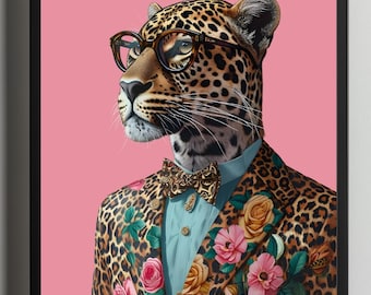 Floral Leopard Wall Decor - Your Choice of Poster or Framed Art