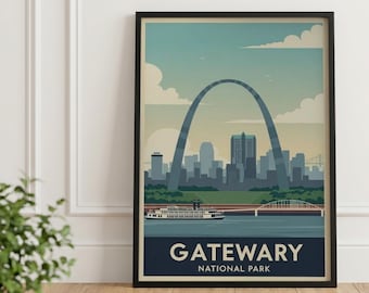 Gateway Arch National Park Print: Vintage St. Louis Skyline Retro Travel Art (Digital Download)