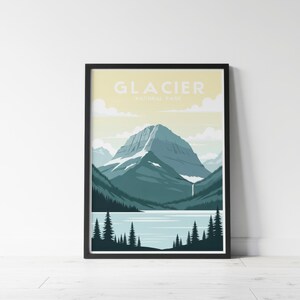 Glacier National Park Poster, Montana Wall Art, Rocky Mountains Print, Vintage Travel Poster, Retro Mountain Art, Lake Decor