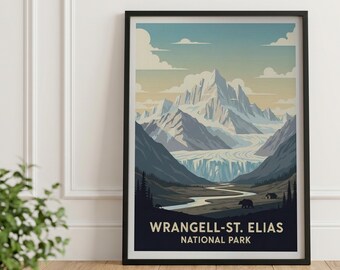 Poster zum Wrangell-St.-Elias-Nationalpark: Vintage-Landschaftsbild aus Alaska (Digitaler Download)