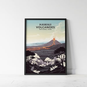 Cartaz de viagem vintage do Parque Nacional dos Vulcões do Havaí: Arte de lava do Kilauea