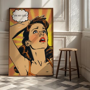Pop Art &quot;Oh My God&quot; Poster - Roy Lichtenstein Style Wall Art, Retro Comic Girl Print