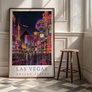 Las Vegas USA Travel Poster | Neon Lights Cityscape Art Print