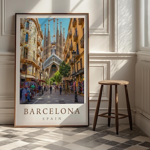 Barcelona Spain Travel Poster | Sagrada Familia Cityscape Art Print