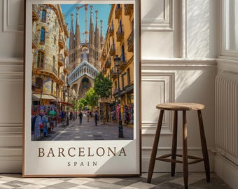 Barcelona Spain Travel Poster | Sagrada Familia Cityscape Art Print